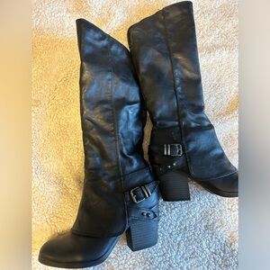 Black Knee High Boots with Buckle